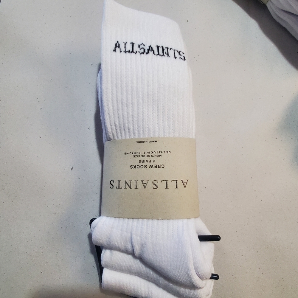 ALL SAINTS CREW SOCKS MEN SIZE 7-13. WHITE NWT 3 PACK